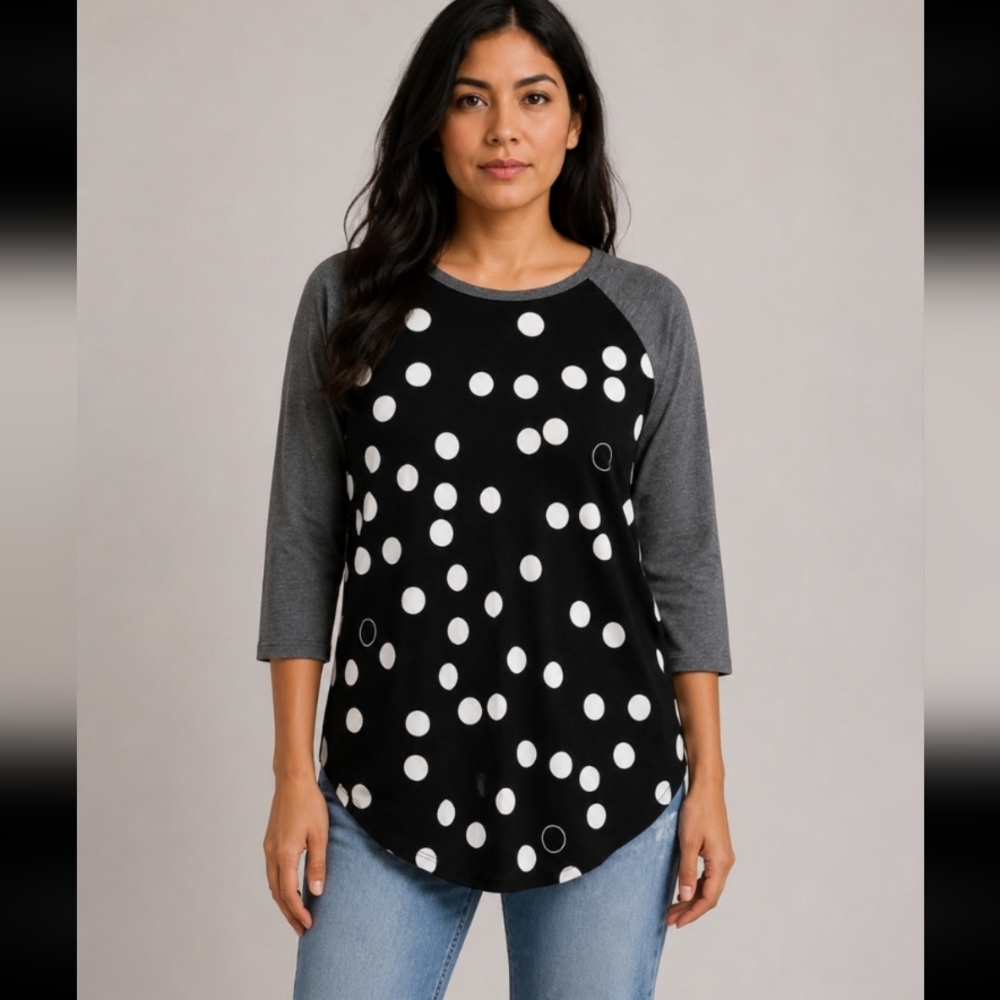 LULAROE Small Polka Dots Randy Baseball T